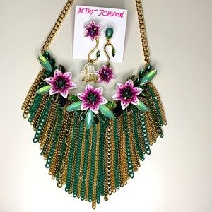 Betsey Johnson Lily Fringe necklace + earrings